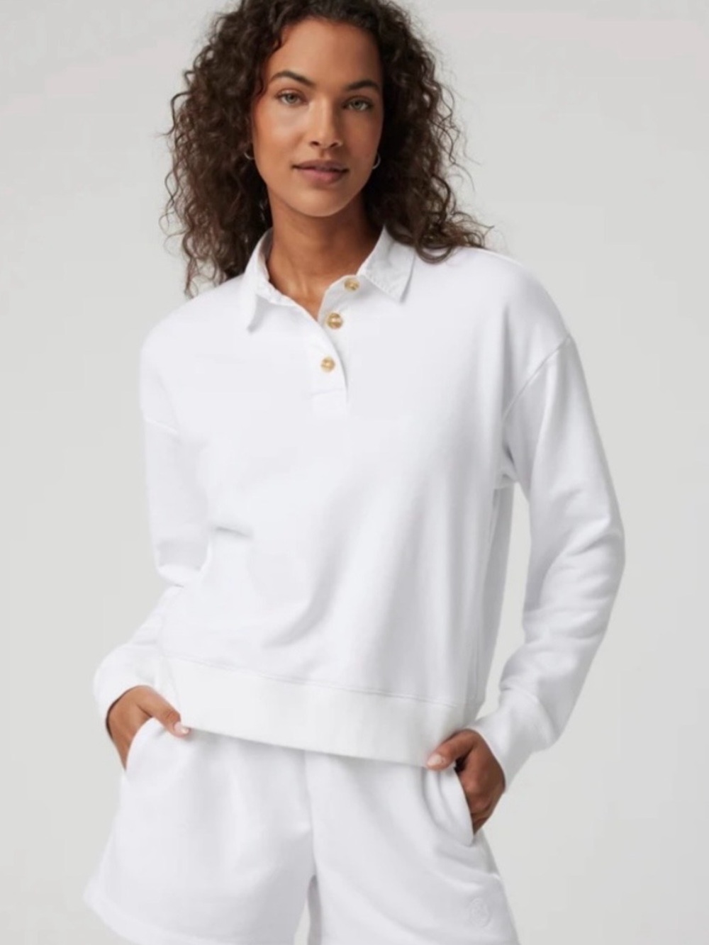 Vuori Sedona Rugby Polo Pullover Sweatshirt Medium White Long Sleeve Athleisure